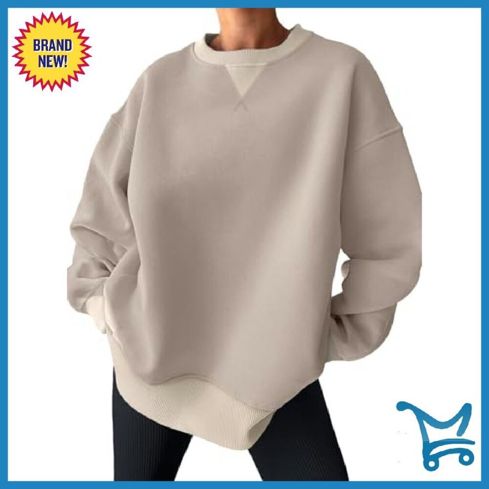 Oversized Color Block Fleece Crewneck Sweatshirt Women's Cozy Casual - Picture 2 of 6